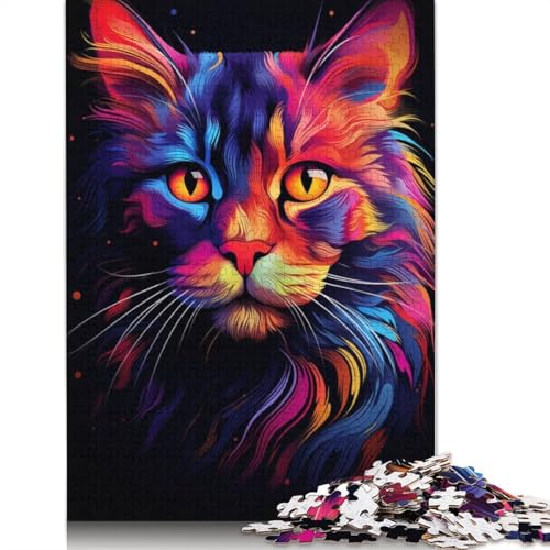 Neon Cat Puzzle für Erwachsene, Premium-Puzzle aus 100% recyceltem Brett, Problemlösungspuzzles für Erwachsene und Kinder, 1500 Teile (85 x 57 cm) von ECXASD