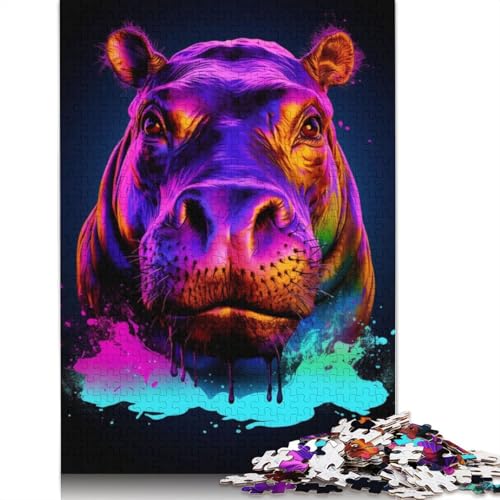 Neon-Nilpferd-Puzzle für Erwachsene, herausfordernd und knifflig, Puzzle für Erwachsene für Jungen oder Mädchen, 1000 Teile (75 x 50 cm) von ECXASD