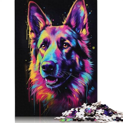 Neon-Puzzle mit deutschem Schäferhund, 520 Teile, für Erwachsene, Spielzeug, Lernspiel, Herren-Puzzles für Erwachsene, für Erwachsene, Teenager, 520 Teile (52 x 38 cm) von ECXASD