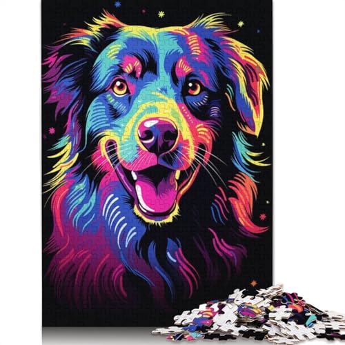 Neonfarbenes Australian Shepherd-Puzzle für Erwachsene. Anspruchsvolle und knifflige Puzzles für Erwachsene und Kinder. 1000 Teile (75 x 50 cm) von ECXASD