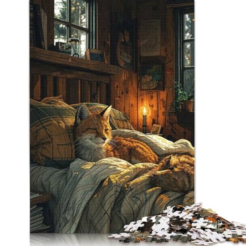 Niedlicher Fuchs, der auf dem Bett schläft. Puzzles für Erwachsene. Schwierige, Harte Denksportaufgaben für Erwachsene und Kinder. 1500 Teile (85 x 57 cm) von ECXASD