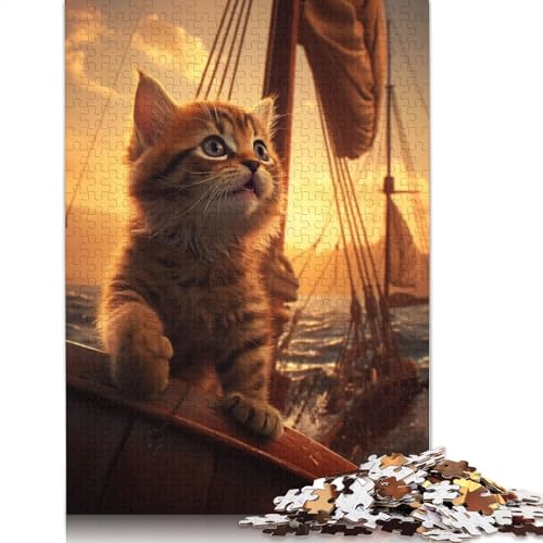 Niedliches Kätzchen-Segelschiff, 1500-teiliges Puzzle für Erwachsene, Stressabbau, Puzzlespiele für Erwachsene, für Erwachsene Kinder, 1500 Teile (85 x 57 cm) von ECXASD