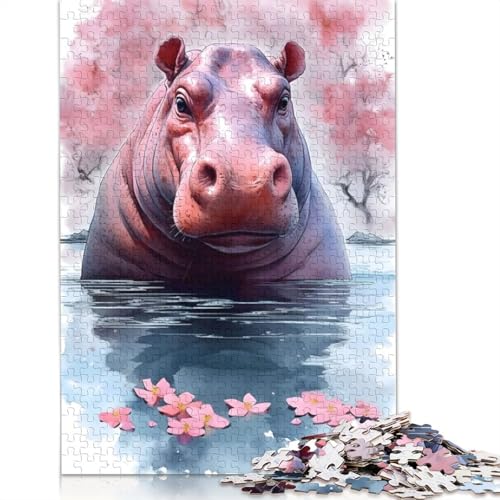 Nilpferd-Puzzle für Erwachsene, 520 Teile, 100% recycelte Holzplatte, Denkpuzzle für Erwachsene, für Jungen oder Mädchen, 520 Teile (52 x 38 cm) von ECXASD