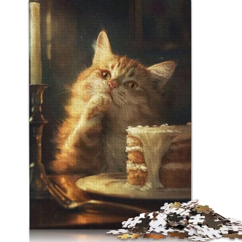 Orange getigerter Katzenkuchen, süßes Puzzle für Erwachsene, Premium-Puzzle aus 100% recyceltem Brett, Problemlösungspuzzles für Erwachsene und Kinder, 1000 Teile (75 x 50 cm) von ECXASD
