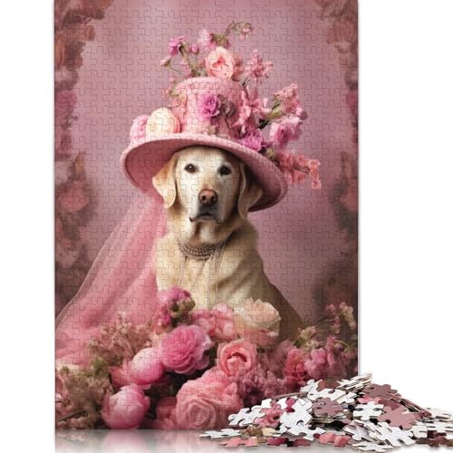 Pink Labrador Lady Puzzle für Erwachsene, Premium-Puzzle aus 100% recyceltem Brett, Problemlösungspuzzles für Erwachsene und Kinder, 520 Teile (52 x 38 cm) von ECXASD