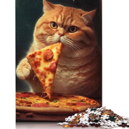 Pizzaessende Katze, Puzzle für Erwachsene ab 18 Jahren, Upe Lernspiele, Puzzle für Erwachsene und Kinder, 1000 Teile (75 x 50 cm) von ECXASD