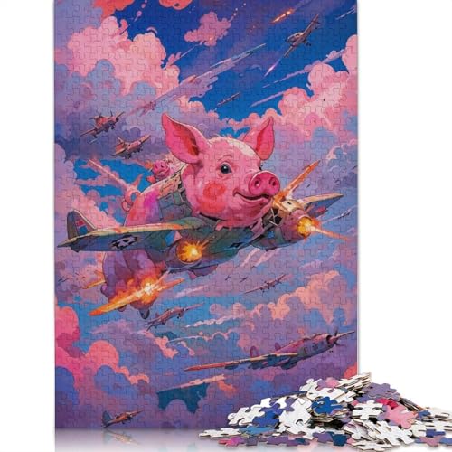 Puzzle für Erwachsene „Fliegendes rosa Schwein“, 520 Teile, 100% recycelte Holzplatte, Denksportaufgaben für Erwachsene, für Jungen oder Mädchen, 520 Teile (52 x 38 cm) von ECXASD