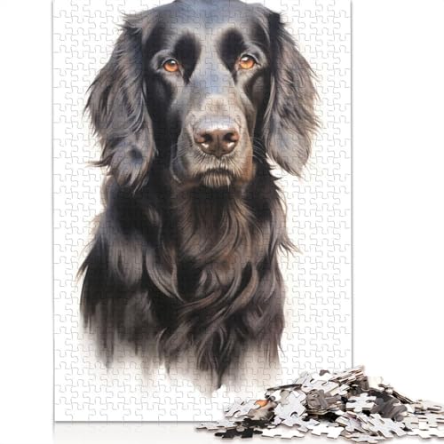 Puzzle für Erwachsene mit Flat Coated Retriever-Hund, 100% recycelte Holzplatte, Denkpuzzle für Erwachsene, für Jungen oder Mädchen, 1000 Teile (75 x 50 cm) von ECXASD