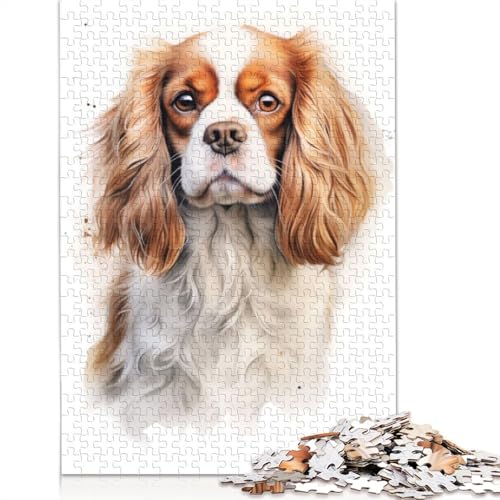 Puzzle für Erwachsene mit King-Charles-Spaniel-Hund, freundliche Materialien, schwierige Puzzles für Erwachsene und Teenager, 1500 Teile (85 x 57 cm) von ECXASD