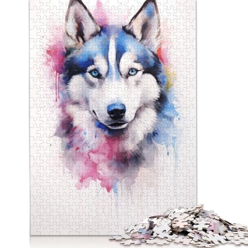 Puzzle für Erwachsene mit Porträt eines sibirischen Huskys, 1500 Teile, interessantes Puzzle zur Stressreduzierung für Frauen und Männer, 1500 Teile (85 x 57 cm) von ECXASD