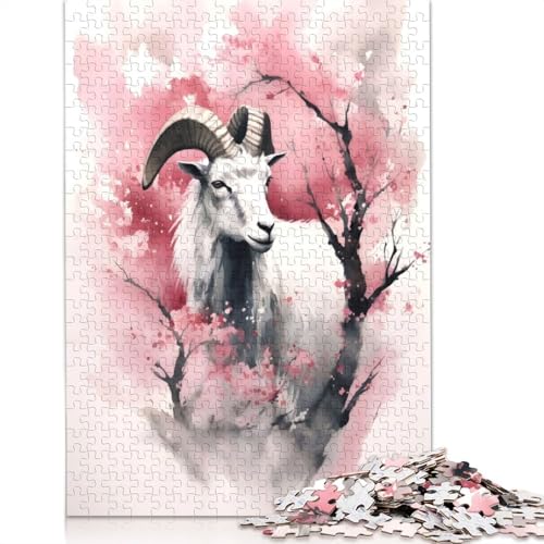 Puzzle für Erwachsene mit Ziegenmotiv, 100% recycelte Holzplatte, Denkpuzzle für Erwachsene, für Jungen oder Mädchen, 1000 Teile (75 x 50 cm) von ECXASD