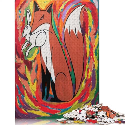 Puzzle für Erwachsene mit abstraktem Fuchs-Gemälde in Rot, 1500 Teile, 100% recycelte Holzplatte, Denkpuzzle für Erwachsene, für Jungen oder Mädchen, 1500 Teile (85 x 57 cm) von ECXASD