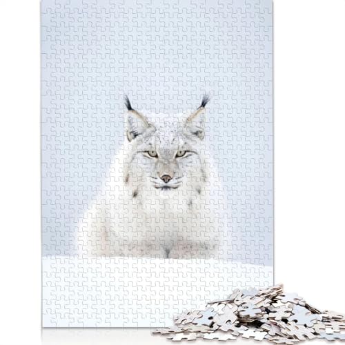 Puzzle für Erwachsene mit der Aufschrift „Wild Snow Lynx Spirit Cat“, 520 Teile, 100% recycelte Holzplatte, Denksportaufgaben für Erwachsene, für Jungen oder Mädchen, 520 Teile (52 x 38 cm) von ECXASD