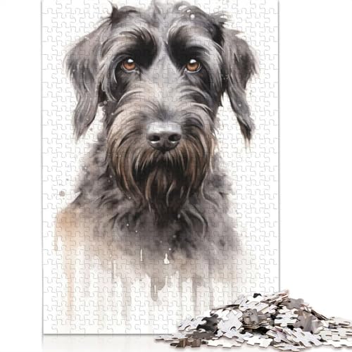 Puzzle für Erwachsene mit schwarzem russischen Terrier, 1500 Teile, 100% recycelte Holzplatte, Denkpuzzle für Erwachsene, für Jungen oder Mädchen, 1500 Teile (85 x 57 cm) von ECXASD