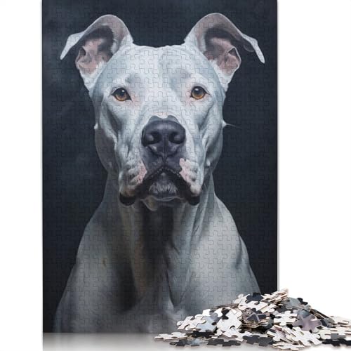 Puzzle für Erwachsene mit weißem Dogo-Argentinien-Porträt, Premium-Puzzle aus 100% recyceltem Brett, Problemlösungspuzzles für Erwachsene und Kinder, 1000 Teile (75 x 50 cm) von ECXASD