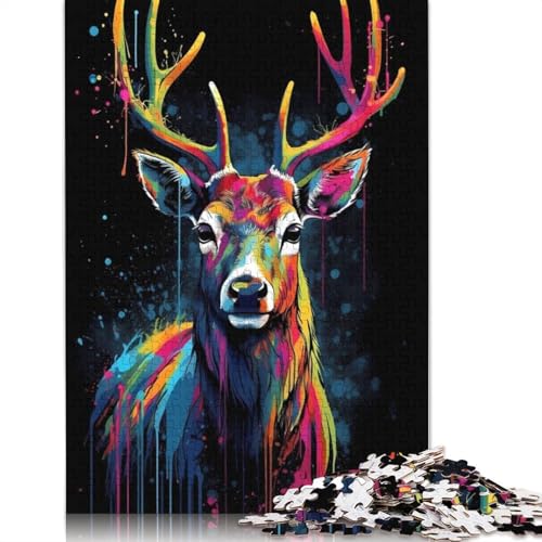 Puzzle mit Buntem Hirsch und Tropfen, 1500 Teile für Erwachsene, kreative Spiele, Puzzlespiele für Erwachsene, für Jungen oder Mädchen, 1500 Teile (85 x 57 cm) von ECXASD