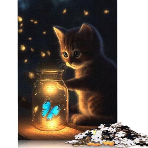 Puzzle mit Katzen- und Schmetterlingsmotiv im Glas, 520 Teile, für Erwachsene, kreative Spiele, Puzzlespiele für Erwachsene, für Jungen oder Mädchen, 520 Teile (52 x 38 cm) von ECXASD