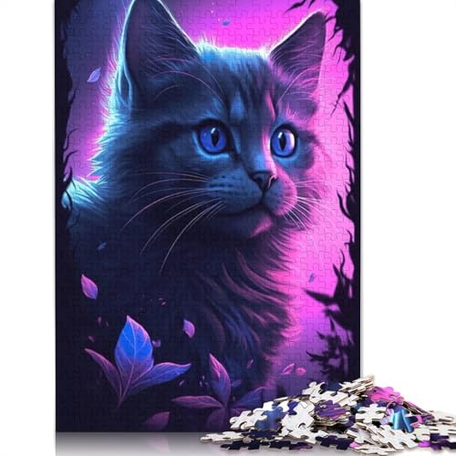 Puzzle mit lila leuchtenden Katzenkätzchen für Erwachsene, Spielzeug, Lernspiel, schwierige Puzzles für Kinder ab 12 Jahren, 1000 Teile (75 x 50 cm) von ECXASD