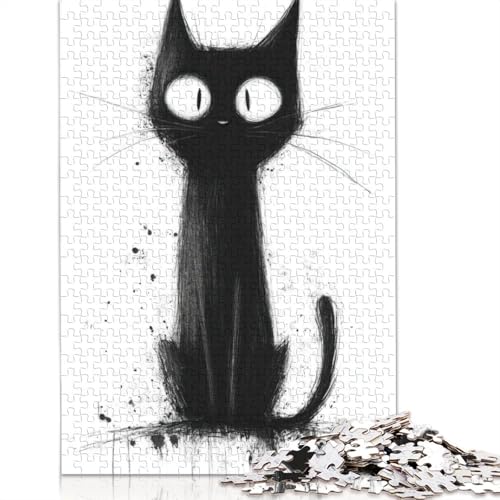 Puzzle mit schwarzer Katzenillustration, rechteckiges Papppuzzle, Geschenk für Kinder ab 12 Jahren, 1000 Teile (75 x 50 cm) von ECXASD