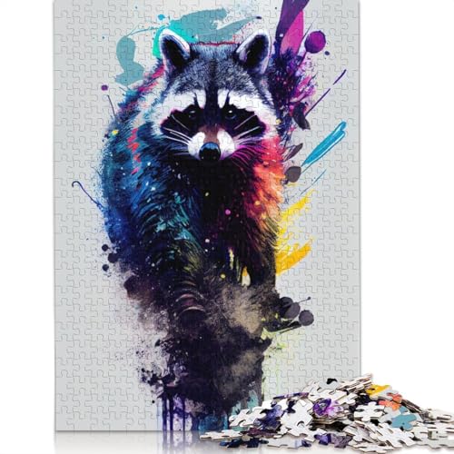 Raccoon Watercolors Puzzle für Erwachsene, Premium-Puzzle aus 100% recyceltem Brett, Problemlösungspuzzles für Erwachsene und Kinder, 1000 Teile (75 x 50 cm) von ECXASD