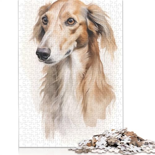 Saluki-Hundeporträt-Puzzle für Erwachsene, Premium-Puzzle aus 100% recyceltem Brett, schwierige Puzzles für Kinder ab 12 Jahren, 1000 Teile (75 x 50 cm) von ECXASD