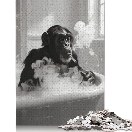Schimpanse raucht in der Badewanne. Premium-Puzzle für Erwachsene, 100% Recycling-Brett. Schwierige Puzzles für Kinder ab 12 Jahren. 1500 Teile (85 x 57 cm) von ECXASD