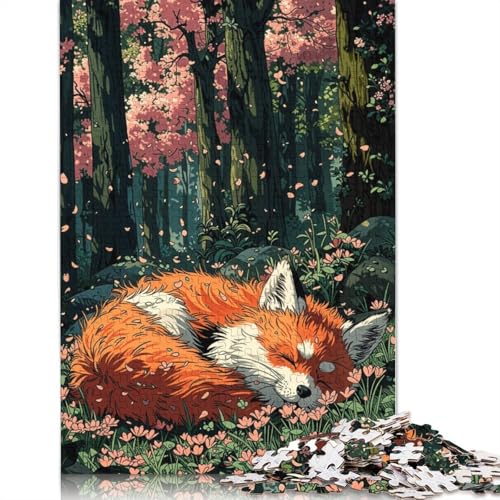 Schlafender Fuchs im Kirschblütenwald, rechteckiges Puzzle aus Pappe, Geschenk für Kinder ab 12 Jahren, 520 Teile (52 x 38 cm) von ECXASD