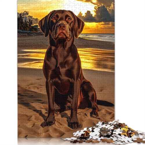 Schokoladenbrauner Labrador bei Sonnenuntergang, Puzzle für Erwachsene, Denksportaufgaben für Erwachsene, Puzzlespiele für Erwachsene und Teenager, 520 Teile (52 x 38 cm) von ECXASD