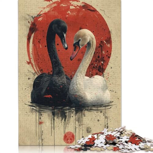 Schwarz-weißes Schwanen-Puzzle, 520 Teile, für Erwachsene, kreative Spiele, Puzzlespiele für Erwachsene, für Jungen oder Mädchen, 520 Teile (52 x 38 cm) von ECXASD