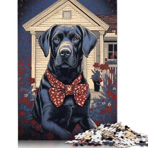 Schwarzer Labrador, 1500-teiliges Puzzle für Erwachsene, 100% recycelte Holzplatte, schwierige Puzzles für Frauen und Männer, 1500 Teile (85 x 57 cm) von ECXASD
