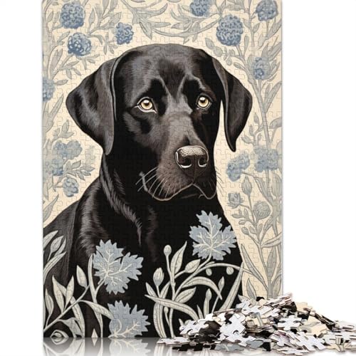 Schwarzer Labrador mit Blumenmuster, Puzzle für Erwachsene, Premium-Puzzle aus 100% recyceltem Brett, schwierige Puzzles für Kinder ab 12 Jahren, 520 Teile (52 x 38 cm) von ECXASD