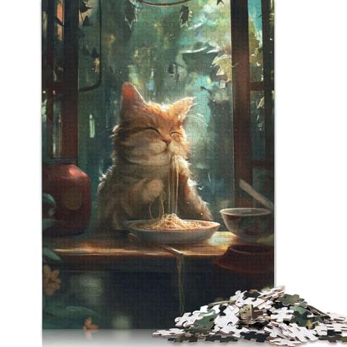 Süßes Katzen-Nudel-Spaghetti-Puzzle für Erwachsene, kreative Spiele, Puzzle-Geschenk für Jungen oder Mädchen, 520 Teile (52 x 38 cm) von ECXASD