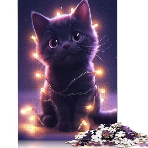 Süßes Katzen-Puzzle mit Weihnachtslichtern für Erwachsene, Spielzeug, Lernspiel, schwierige Puzzles für Kinder ab 12 Jahren, 1500 Teile (85 x 57 cm) von ECXASD