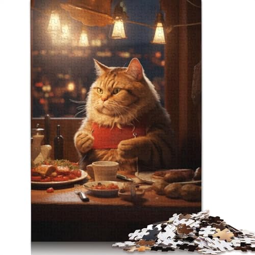 Süßes Puzzle mit Katze im Restaurant, 1500 Teile, Entspannungs-Herausforderungsspielzeug, schwierige Puzzles für Frauen und Männer, 1500 Teile (85 x 57 cm) von ECXASD