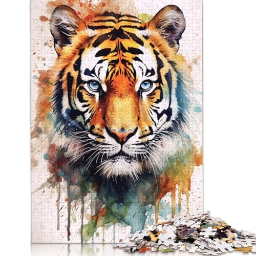 Tiger-Aquarell-Puzzle für Erwachsene, 520 Teile, 100% recycelte Holzplatte, Denkpuzzle für Erwachsene, für Jungen oder Mädchen, 520 Teile (52 x 38 cm) von ECXASD