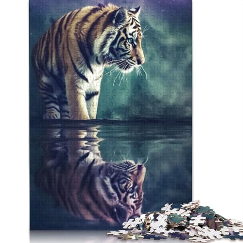 Tiger Pond Reflection 520-teiliges Puzzle für Erwachsene, 100% recycelte Holzplatte, schwierige Puzzles für Frauen und Männer, 520 Teile (52 x 38 cm) von ECXASD