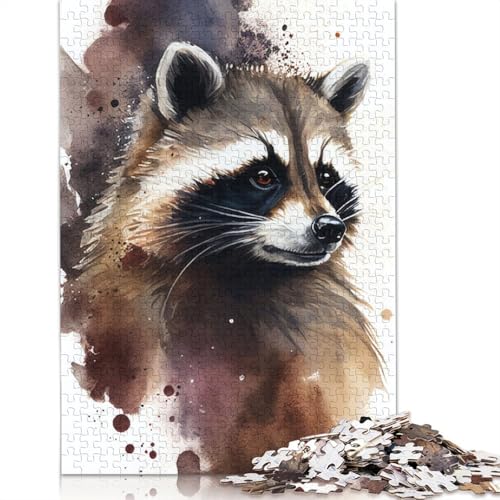 Waschbär-Aquarell, 520-teiliges Puzzle, Denksportaufgabe, Problemlösungspuzzle für Erwachsene und Kinder, 520 Teile (52 x 38 cm) von ECXASD