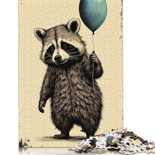 Waschbär-Ballontier-Puzzle für Erwachsene, 520 Teile, lustiges Denksport-Puzzle für Kinder ab 12 Jahren, 520 Teile (52 x 38 cm) von ECXASD