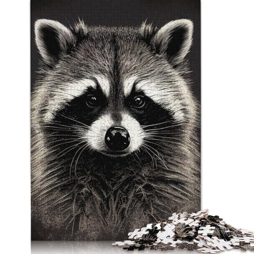 Waschbär-Porträt-Puzzle für Erwachsene, schwierige Problemlösungsrätsel für Erwachsene, für Jungen oder Mädchen, 1000 Teile (75 x 50 cm) von ECXASD