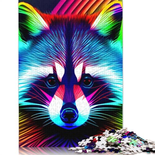 Waschbär-Puzzle für Erwachsene, 100% recycelte Holzplatte, schwierige Puzzles für Frauen und Männer, 1000 Teile (75 x 50 cm) von ECXASD