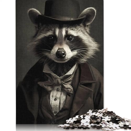 Waschbär-Retro-Puzzle für Erwachsene, 520 Teile, rechteckiges Papppuzzle, Geschenke für Männer, für Jungen oder Mädchen, 520 Teile (52 x 38 cm) von ECXASD