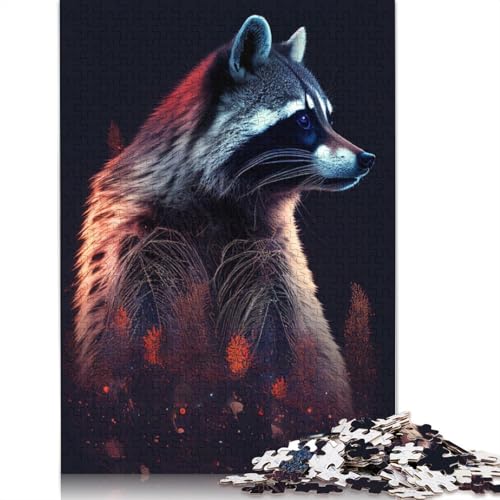 Waschbär-Tier-Puzzle für Erwachsene, Rot, Premium-Puzzle aus 100% recyceltem Brett, Problemlösungspuzzles für Erwachsene und Kinder, 520 Teile (52 x 38 cm) von ECXASD