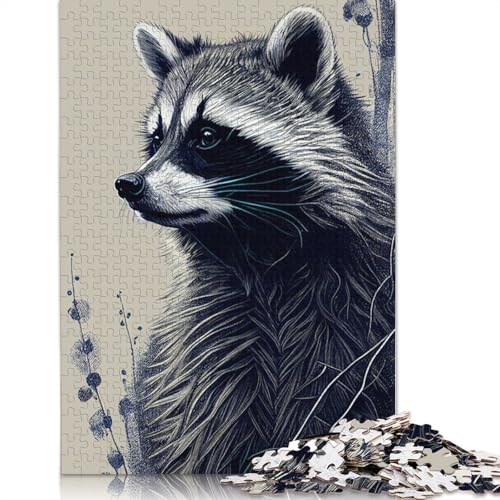 Waschbär-Zeichnungs-Puzzle, 520 Teile, Entspannungs-Herausforderungsspielzeug, schwierige Puzzles für Frauen und Männer, 520 Teile (52 x 38 cm) von ECXASD