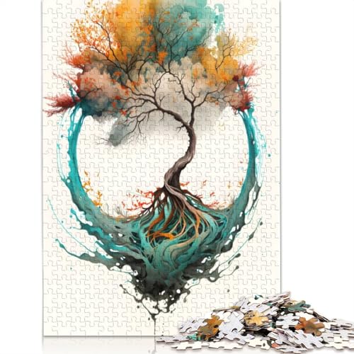 Wasserfarben-Baum-Puzzle für Erwachsene, 520 Teile, 100% recycelte Holzplatte, Denkpuzzle für Erwachsene, für Jungen oder Mädchen, 520 Teile (52 x 38 cm) von ECXASD