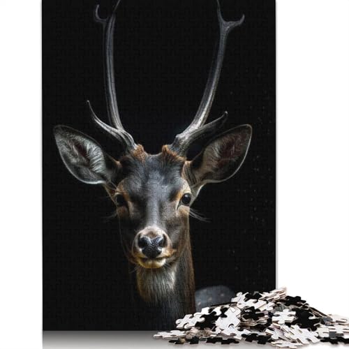 Wildhirsch-Porträt-Puzzle für Erwachsene, Premium-100% Recycling-Brett, schwierige Puzzles für Kinder ab 12 Jahren, 520 Teile (52 x 38 cm) von ECXASD