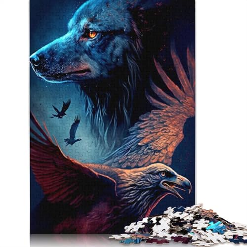 Wolf und Adler Puzzle für Erwachsene, Premium-Puzzle aus 100% recyceltem Brett, schwierige Puzzles für Kinder ab 12 Jahren, 1000 Teile (75 x 50 cm) von ECXASD