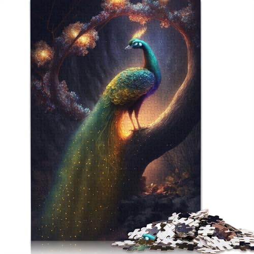 Wunderschönes Pfauen-Leuchtpuzzle für Erwachsene, 520 Teile, anspruchsvolle Familienspiele, Denksportaufgaben für Kinder ab 12 Jahren, 520 Teile (52 x 38 cm) von ECXASD