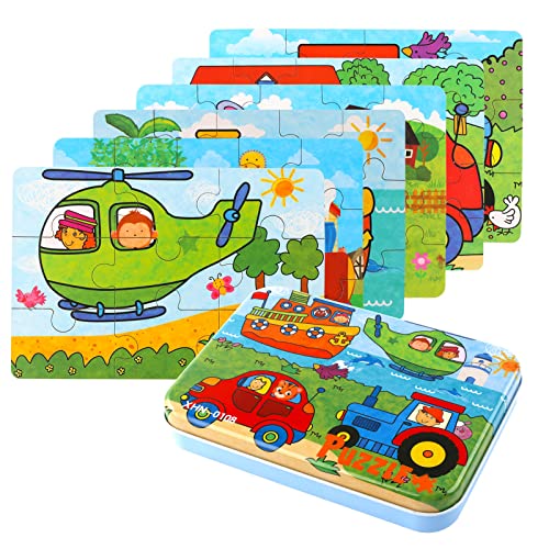 EDATOFLY 6 Stück Kinderpuzzle, Puzzle für Kinder Puzzle ab 3 Jahre Holzpuzzle Geeignet für Jungen und Mädchen (Der Verkehr) von EDATOFLY