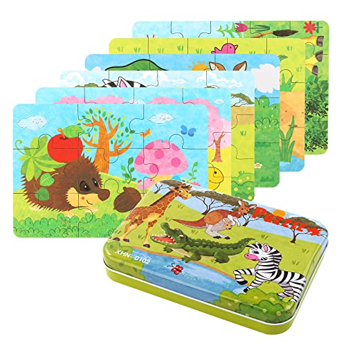 EDATOFLY 6 Stück Kinderpuzzle, Puzzle für Kinder Puzzle ab 3 Jahre Holzpuzzle Geeignet für Jungen und Mädchen (Tiere) von EDATOFLY