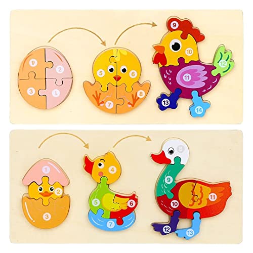 EDATOFLY Holzpuzzle f¨¹r Kleinkinder von 3 Jahren, Puzzle f¨¹r Kinder Puzzle ab 3 Jahre Montessori-Spielzeug Lernendes P?dagogisches Holzpuzzle-Spielzeug Kinderpuzzle (Huhn, Ente) von EDATOFLY